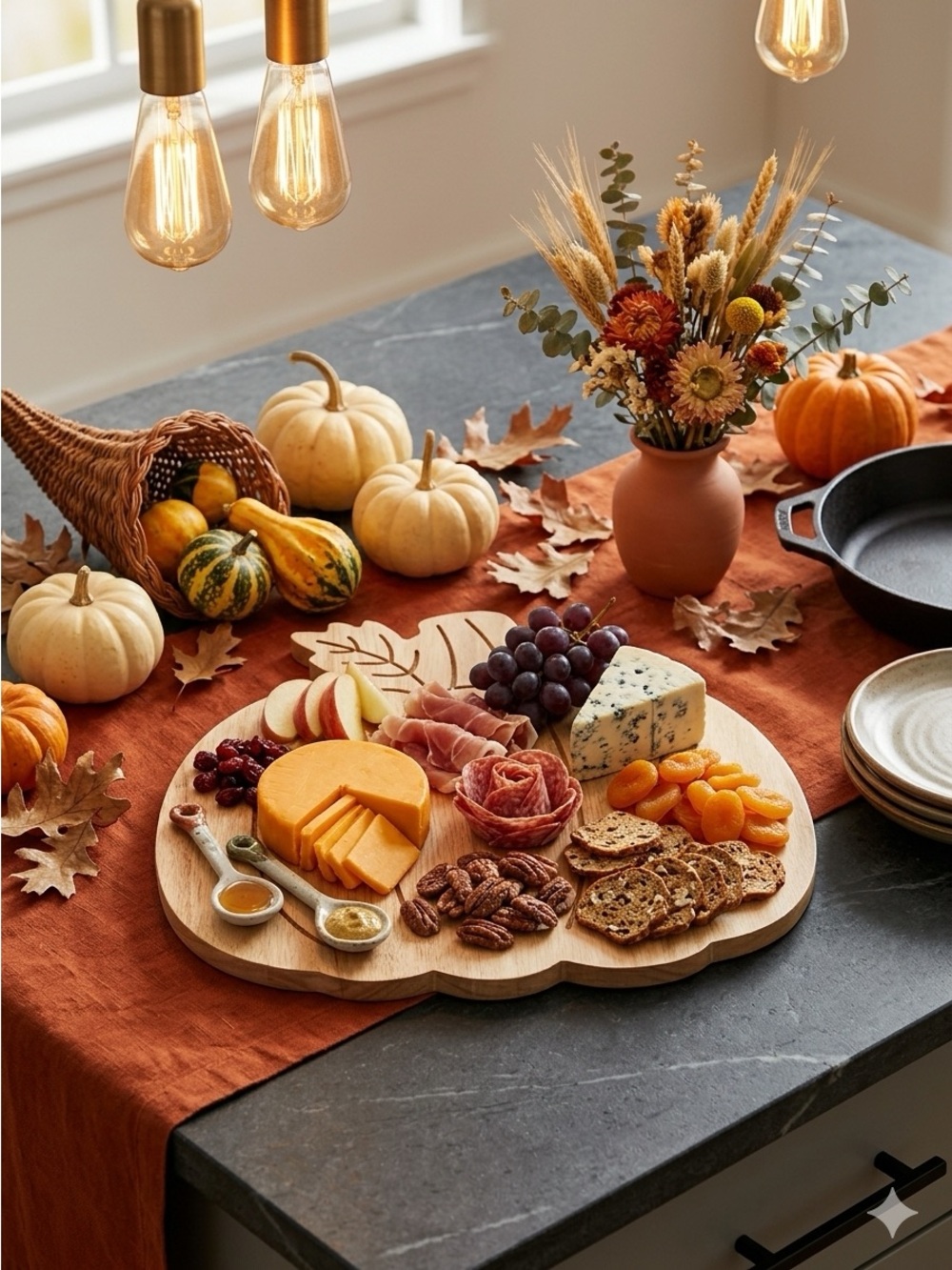 Wooden Pumpkin Serving Board Charcuterie Tray Fall Thanksgiving Decor